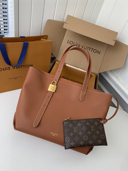 Calfskin Leather Tote Bag with Monogram Pouch