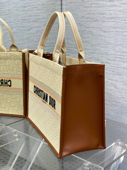 Canvas Tote Bag with Leather Trim
