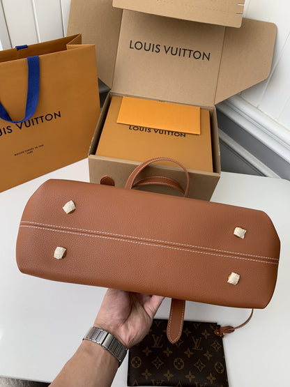 Calfskin Leather Tote Bag with Monogram Pouch