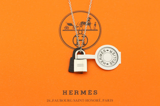 Lock & Leather Medallion Necklace – Black & Silver