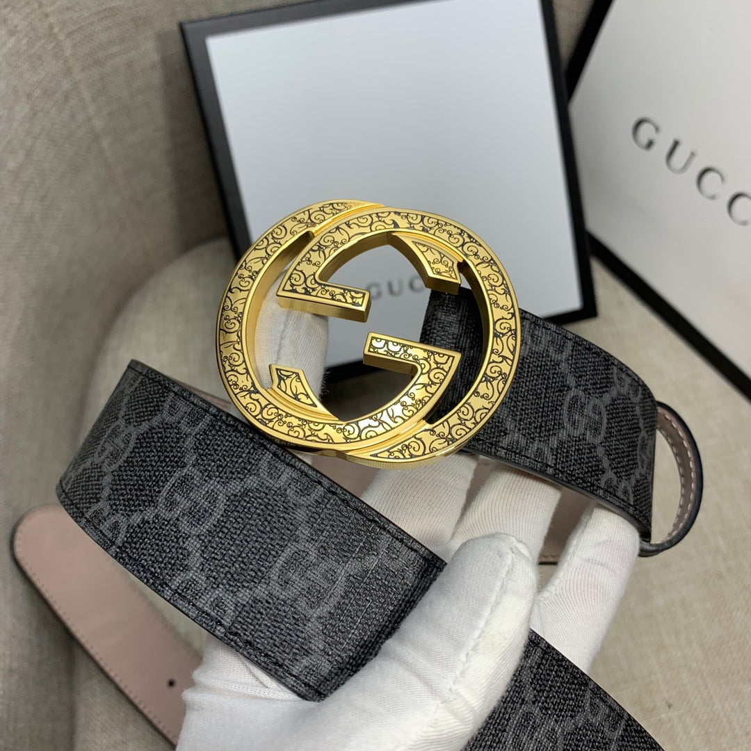 Monogram Canvas Belt with Gold-Tone Interlocking GG Buckle