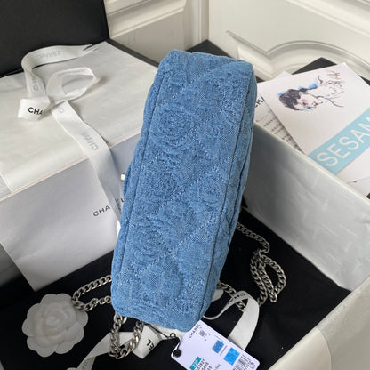 Embroidered Blue Flap Bag