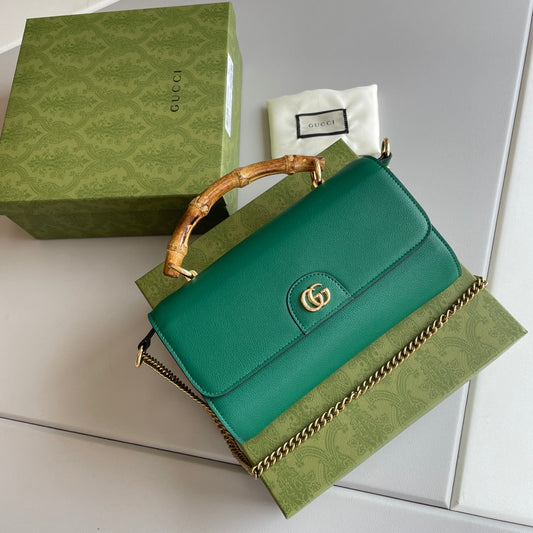Bamboo Handle Leather Wallet with Chain