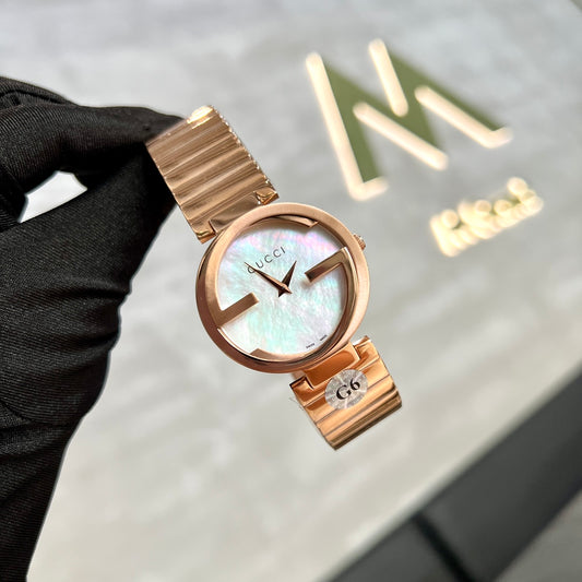 G-Frame Gold Stainless Steel Watch with Mother-of-Pearl Dial – 37mm