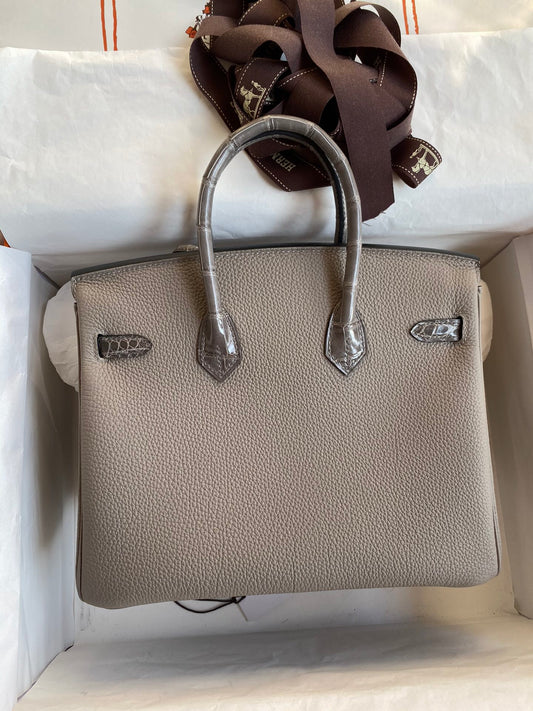 Birkin 25 Togo Leather & Crocodile Leather Bag