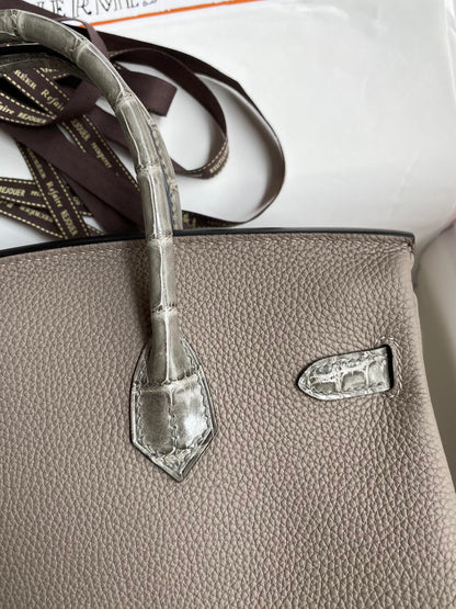 Birkin 25 Togo Leather & Crocodile Leather Bag