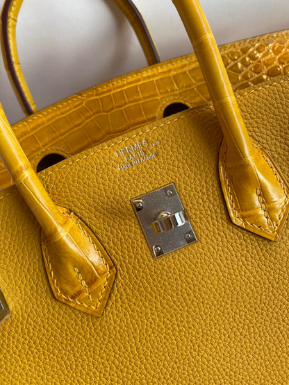 Birkin 25 Togo Leather & Crocodile Leather Bag
