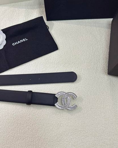 Double C Crystal Buckle Leather Belt