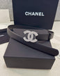 Double C Crystal Buckle Leather Belt
