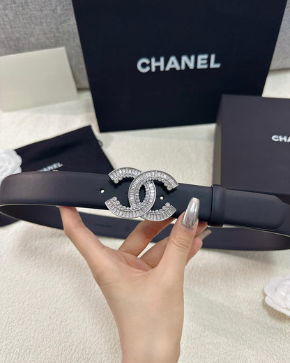 Double C Crystal Buckle Leather Belt