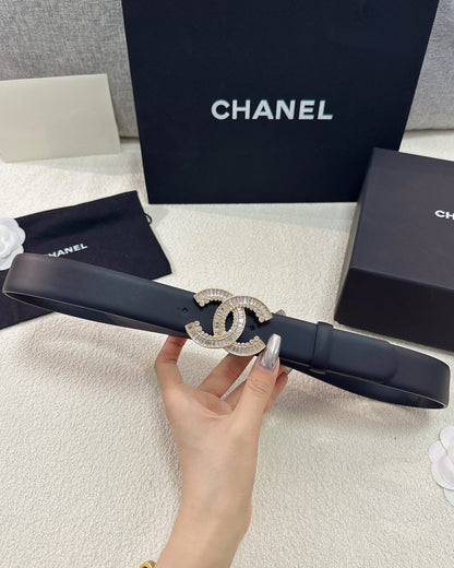 Double C Crystal Buckle Leather Belt
