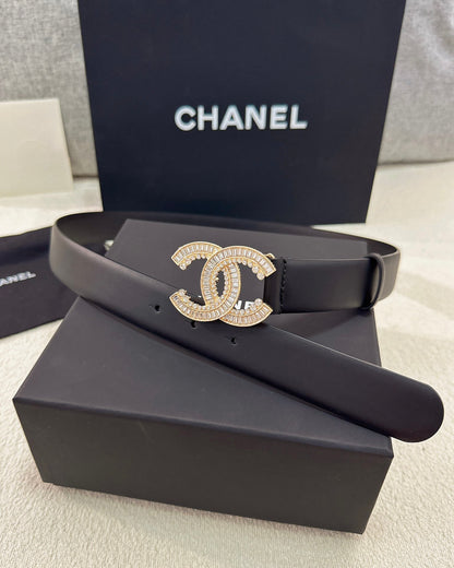 Double C Crystal Buckle Leather Belt