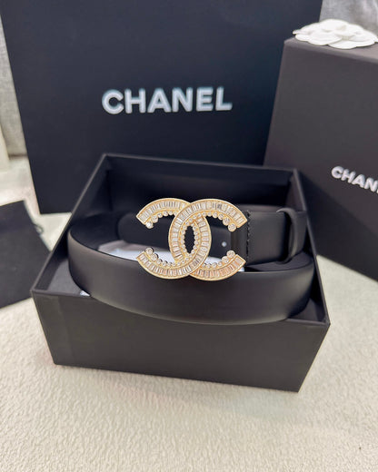 Double C Crystal Buckle Leather Belt