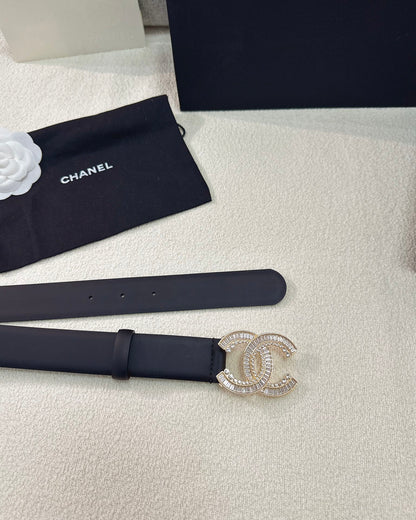 Double C Crystal Buckle Leather Belt