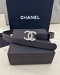 Twisted CC Crystal Buckle Black Leather Belt