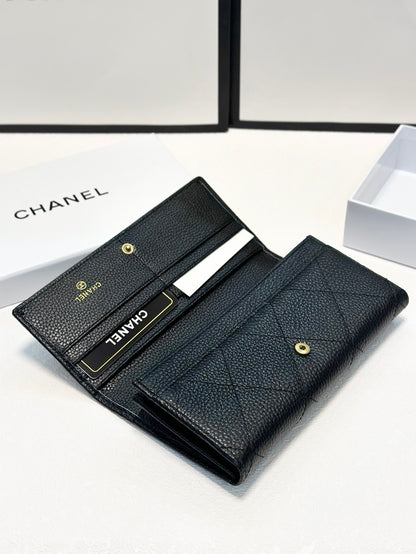 Quilted Leather Wallet with Gold Logo