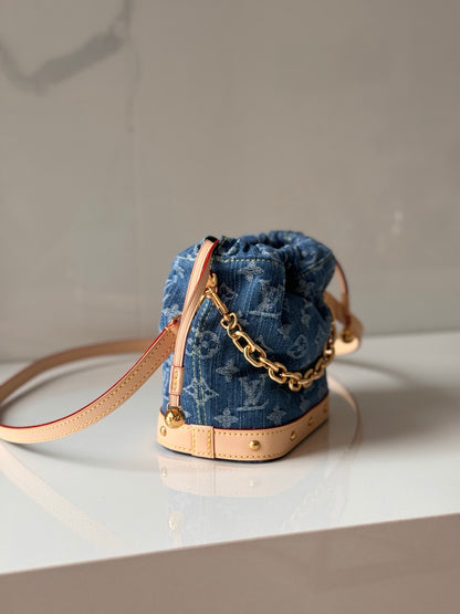 Nano Noé Denim Monogram Bucket Bag
