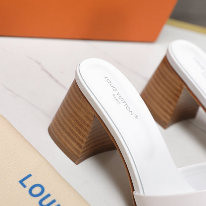 Leather High-Heeled Slippers