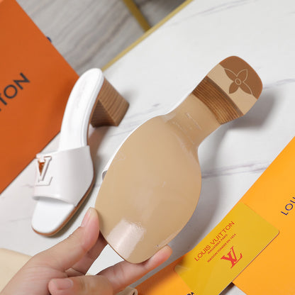 Leather High-Heeled Slippers