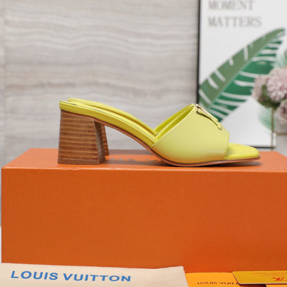 Leather High-Heeled Slippers