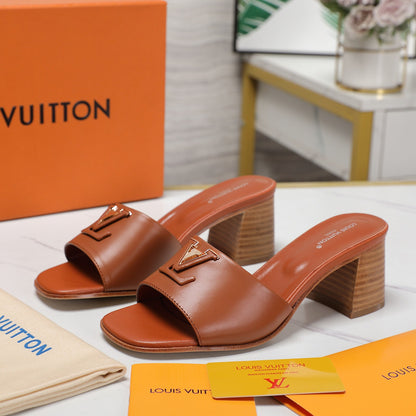Leather High-Heeled Slippers