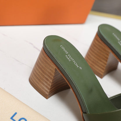 Leather High-Heeled Slippers
