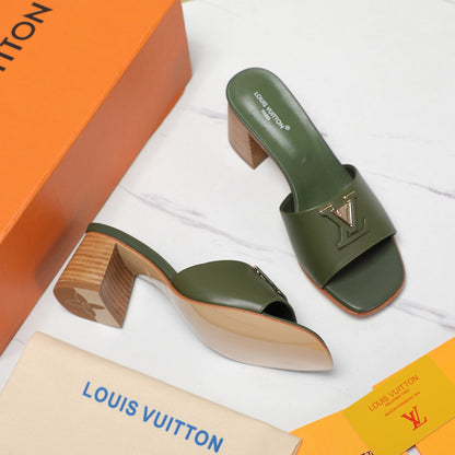 Leather High-Heeled Slippers