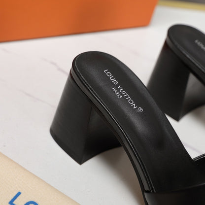 Leather High-Heeled Slippers