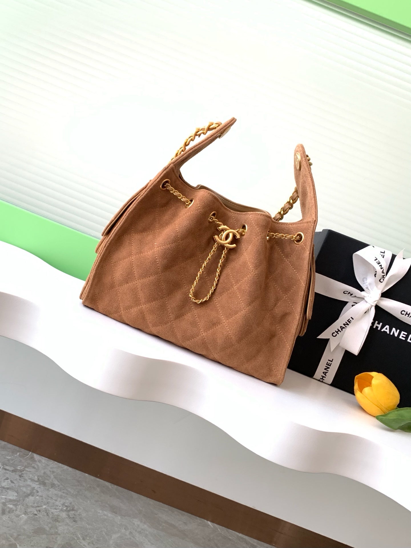25 Medium Suede Bucket Bag