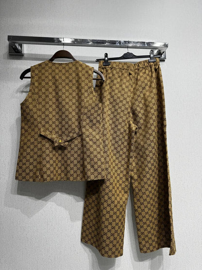 Monogram Sleeveless Vest & Wide-Leg Pants Set